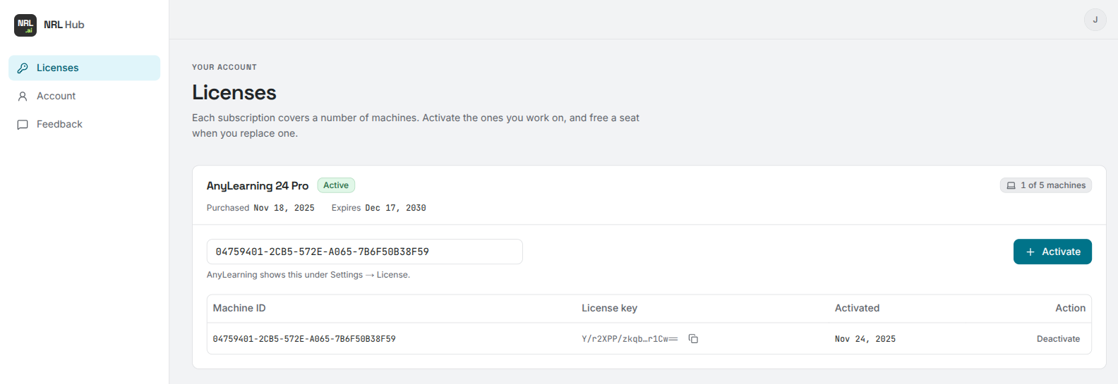 Paste the Machine ID into NRL Hub