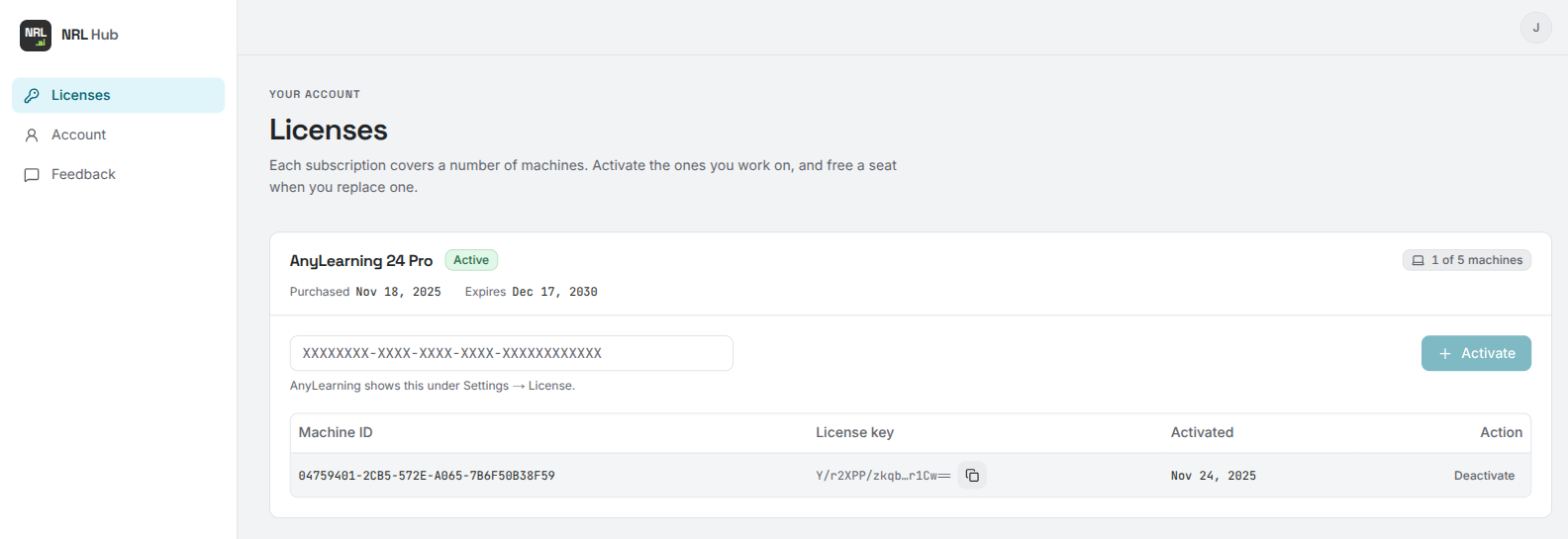 Copy the generated license key